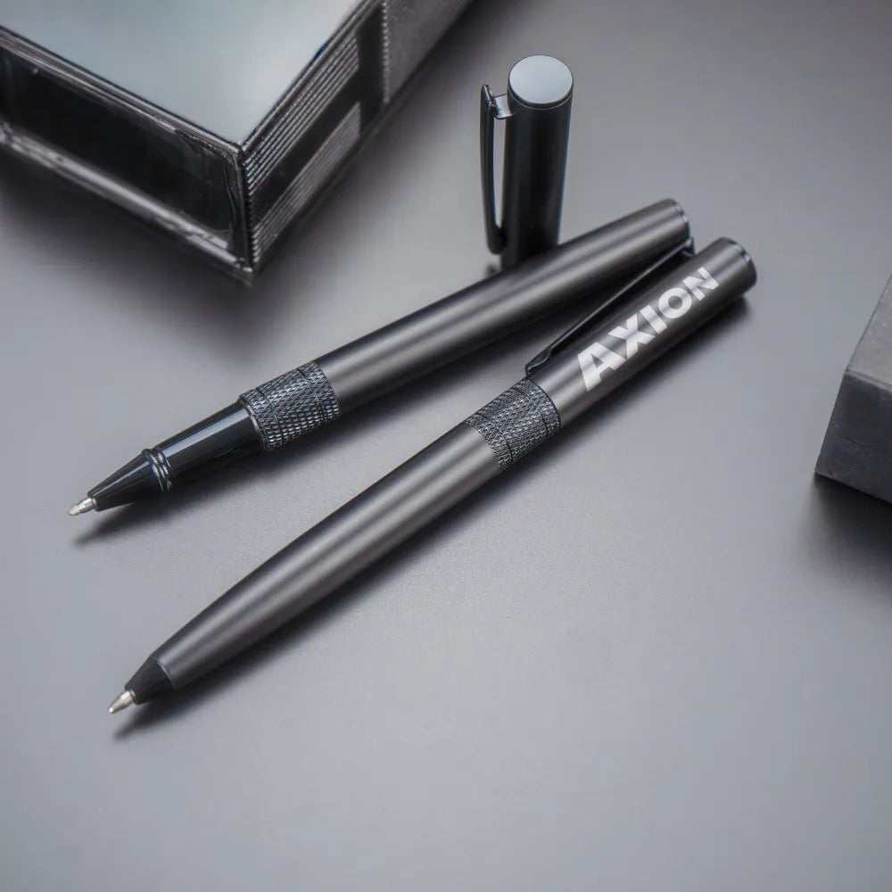 Black Metal Pen Set with Matte Finish – Presented in Hardboard Slide-to-Open Box