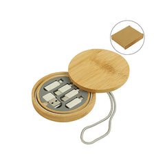 Multi-Charging Cable Set in Round Bamboo Case