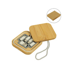 Multi-Charging Cable Set in Square Bamboo Case