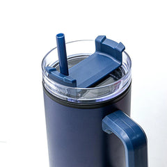 Premium Blue Insulated Tumbler with Straw and Side Handle