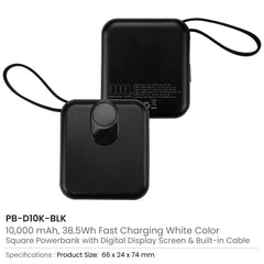 Fast Charging Digital Powerbank 38.5Wh, Built-in Type-C, 10K mAh
