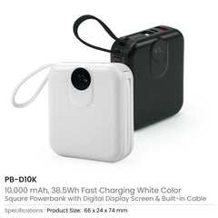 Fast Charging Digital Powerbank 38.5Wh, Built-in Type-C, 10K mAh