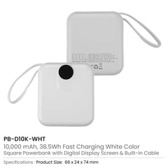 Fast Charging Digital Powerbank 38.5Wh, Built-in Type-C, 10K mAh