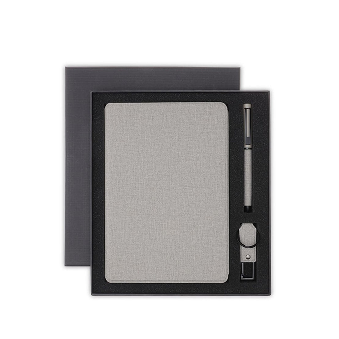 LENZEN - CHANGE ZERO Sustainable Gift Set with Refillable Notebook, Pen & USB Keychain - Grey