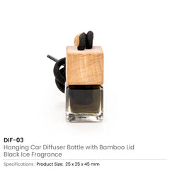 Hanging Car Diffuser Bottle with Bamboo Lid – Black Ice Fragrance