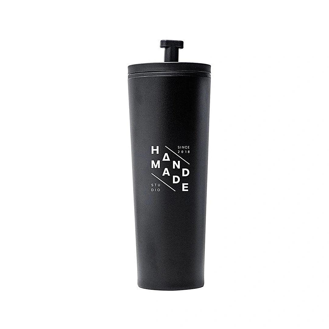 Premium Black Double-Wall Tumbler with Integrated Straw