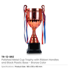 Metal Open Cup Trophies & Removable Ribbon Attached to Both Handles