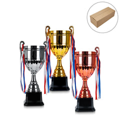 Metal Open Cup Trophies & Removable Ribbon Attached to Both Handles