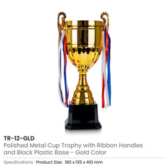 Metal Open Cup Trophies & Removable Ribbon Attached to Both Handles