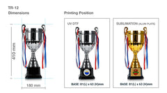 Metal Open Cup Trophies & Removable Ribbon Attached to Both Handles