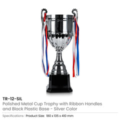 Metal Open Cup Trophies & Removable Ribbon Attached to Both Handles