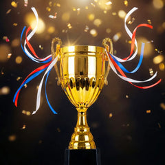 Metal Open Cup Trophies & Removable Ribbon Attached to Both Handles