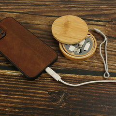 Multi-Charging Cable Set in Round Bamboo Case