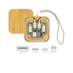 Multi-Charging Cable Set in Square Bamboo Case