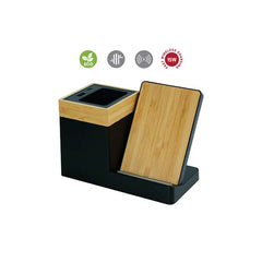 Bamboo Pen Holder with 15W Wireless Charger & LED Logo