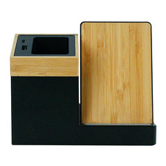 Bamboo Pen Holder with 15W Wireless Charger & LED Logo