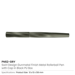 Rollerball Pens with Swirl Design in Gunmetal Finish – Presented in PU Leather Box