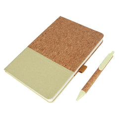 BORSA - eco-neutral A5 Cork Fabric Hard Cover Notebook and Pen Set - Green