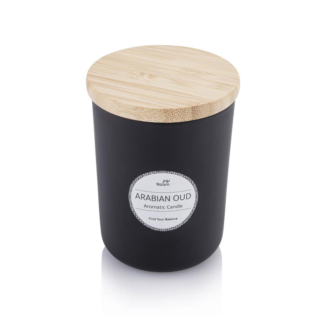 NOUM - Arabic Oudh Scented Glass Candle with Bamboo Lid - Black
