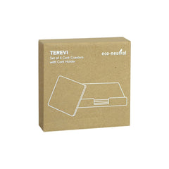 TEREVI - eco-neutral set of 4 Cork Coasters with Cork Stand
