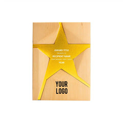 Strato | 11485GL Wooden Trophy With Metal Star Gold