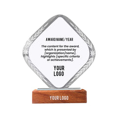 Cosmox | 11422 Rhombus Shaped Crystal Trophy With Wooden Base