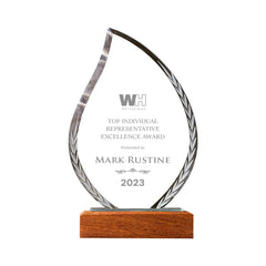 Jibbet | 11421 Leaf Shaped Crystal Trophy With Wooden Base