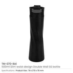Double Wall SS Bottles Slim Waist Design Flip top Lid 500ml