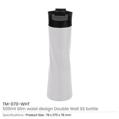 Double Wall SS Bottles Slim Waist Design Flip top Lid 500ml