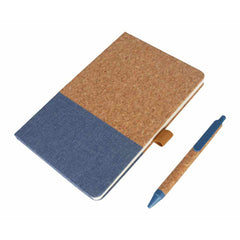 BORSA - eco-neutral A5 Cork Fabric Hard Cover Notebook and Pen Set - Blue